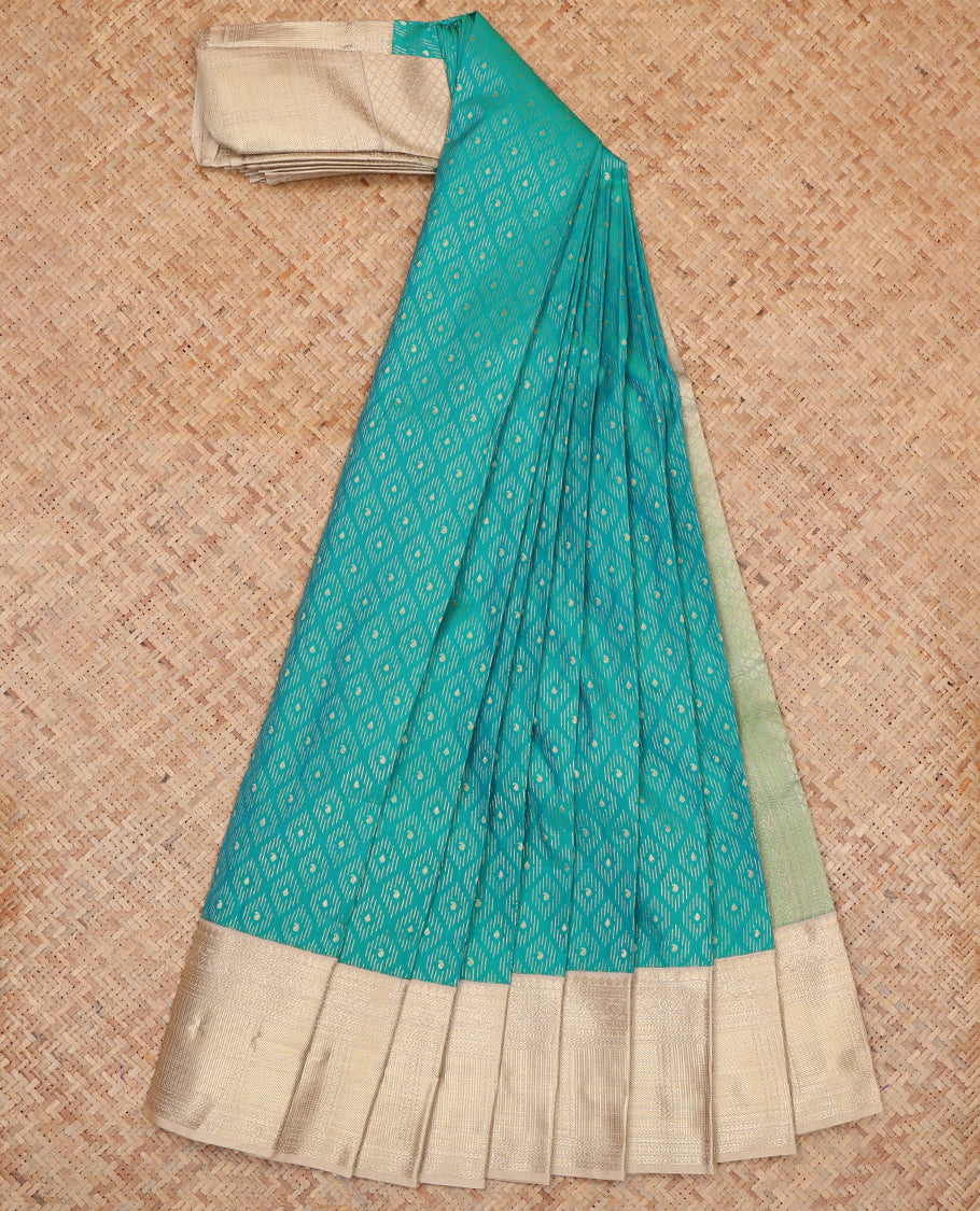 Blue Budget Silk Saree, Accentuated with Jacquard Design, Complemented by a Contrast Traditional Zari Border, Grand Jaal Pallu, and Contrast Blouse