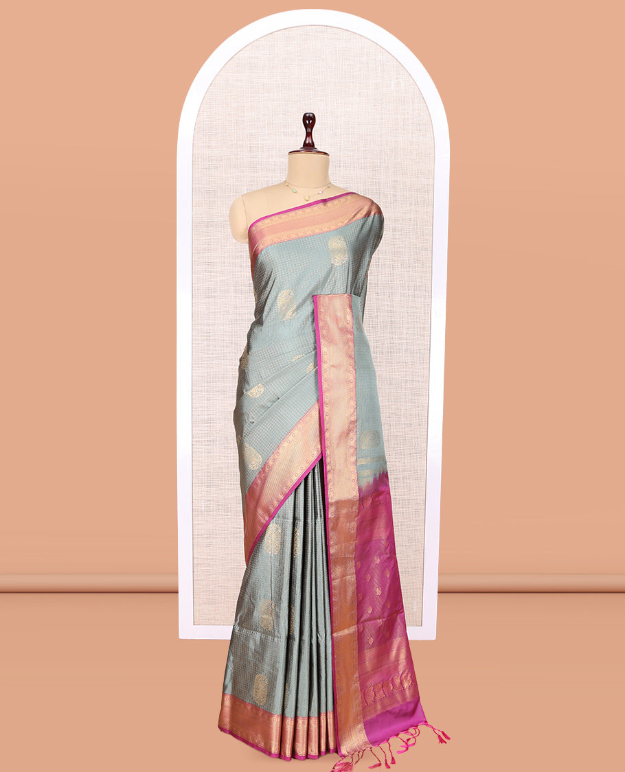 Grey Zari Design Budget Silk Saree