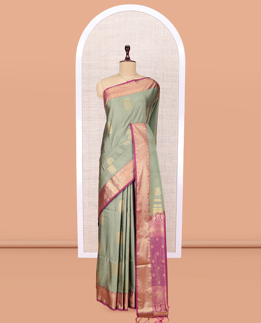 Green Paisley Checks Budget Silk Saree