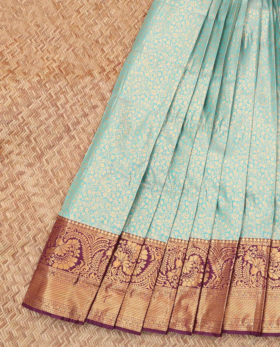 Blue Budget Silk Saree, Accentuated with Jacquard Design, Complemented by Contrast Traditional Zari Border, a Grand Pallu and a Contrast Blouse