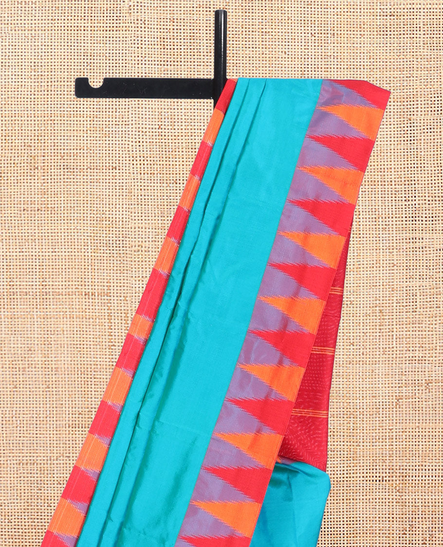 Blue Plain Bangalore Silk Saree, Adorned with a Contrast Temple Border, Striped Pallu, and Contrast Blouse