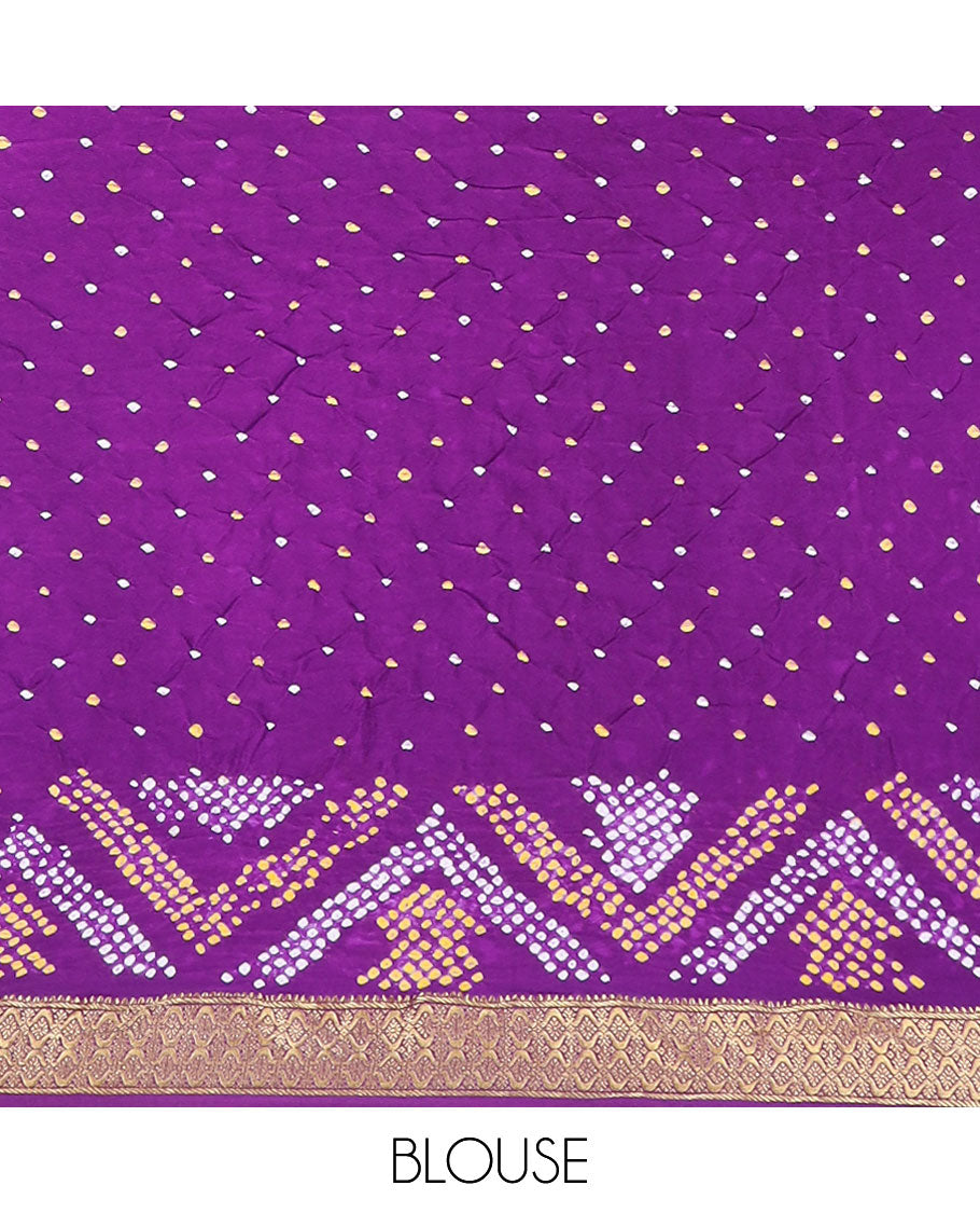 Purple checked bandhani silk saree with self zari design border & bhandani design pallu