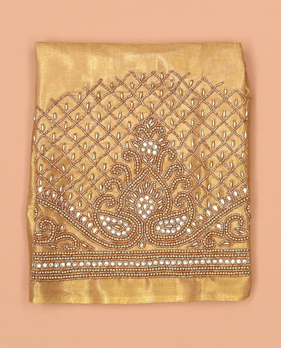 yellow, checked, paisley aari embroidery material blouse
