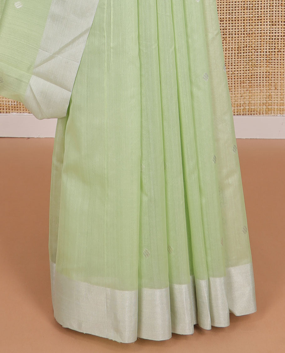 Mint green motifs chanderi cotton saree with self zari border & floral design pallu