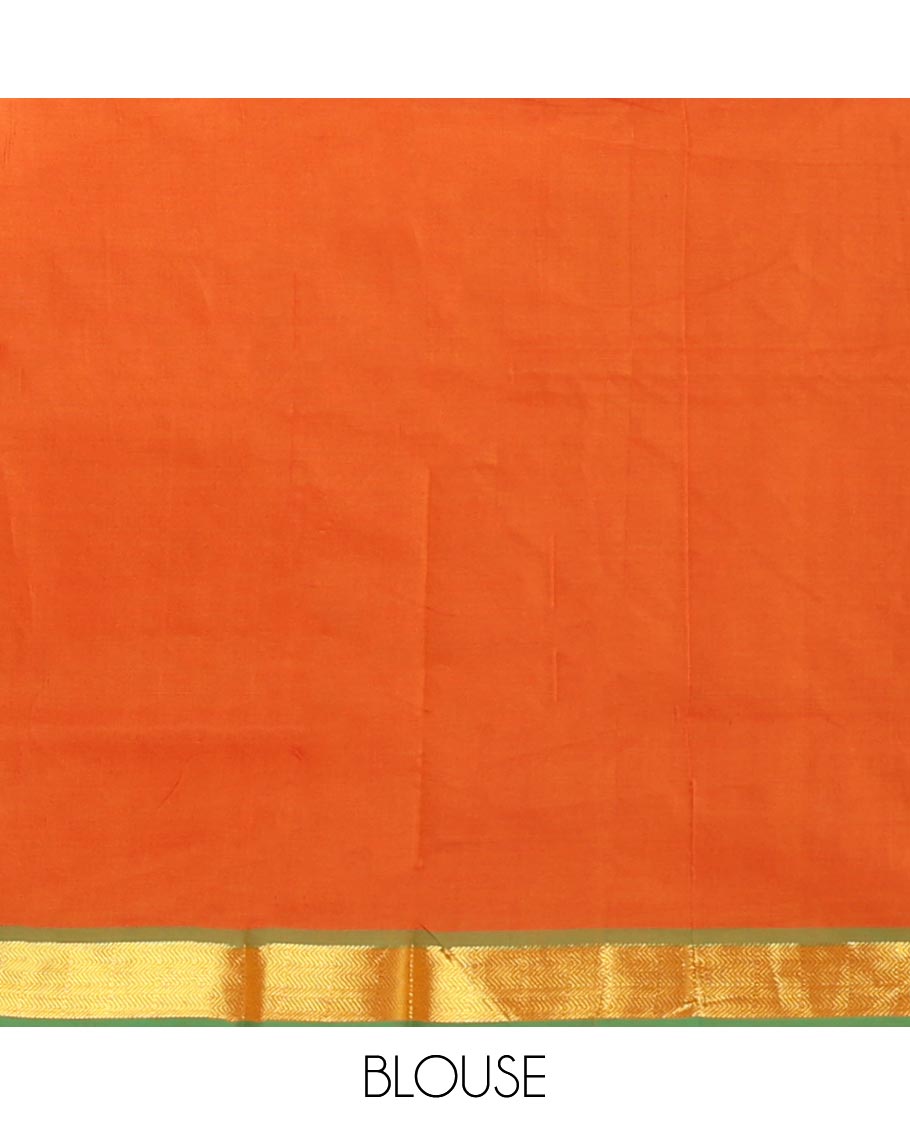 Blue Dual-Tone Plain Poly Cotton Saree, Complemented by a Contrast Chevron Striped Zari Border, Pallu of Stripes, and Paired with a Contrast Blouse