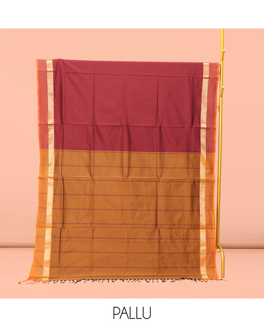 Maroon Poly Cotton Saree