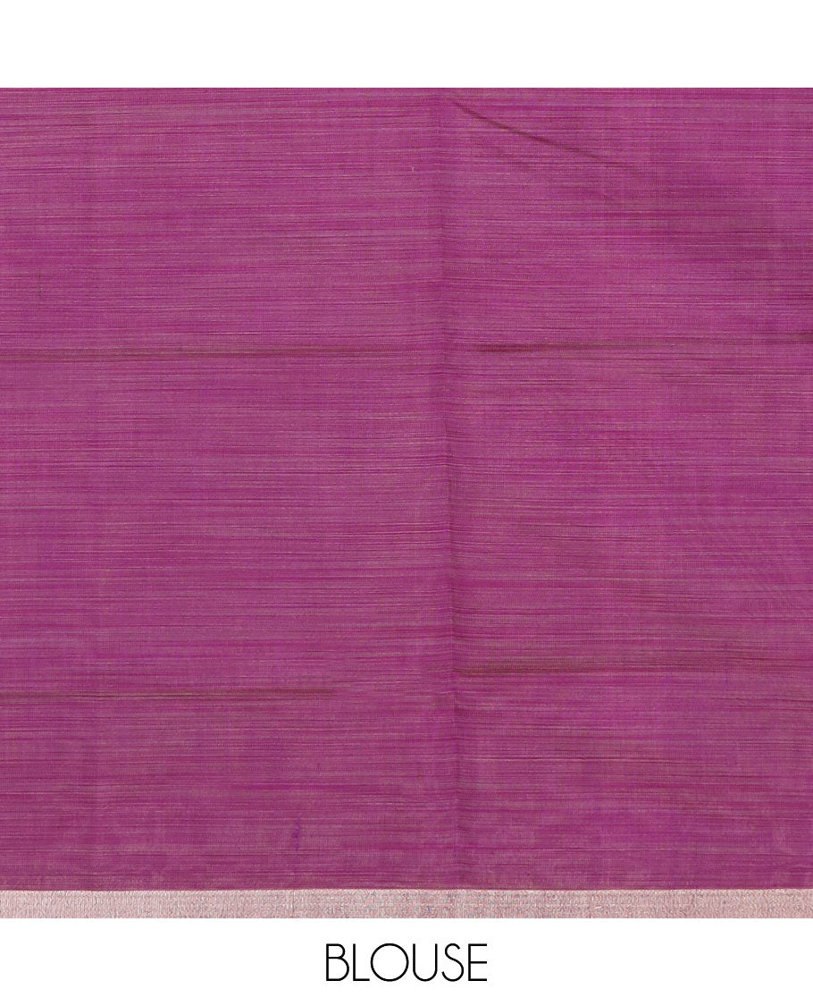 Lavender floral buttas printed chirala cotton saree, bavanji border, and contrast floral print pallu