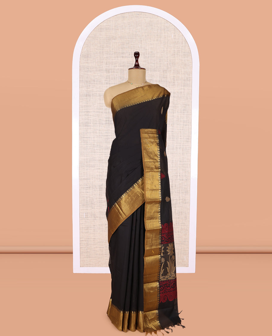 Black Plain Kanchi Cotton Saree