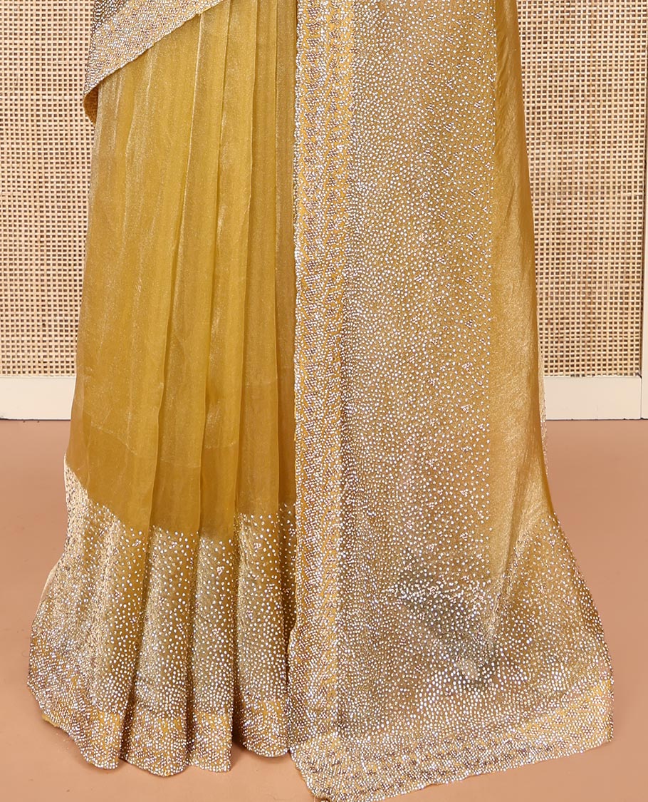Gold Fendi Silk Saree, Enthralled with Swarovski Stonework Border, and a Stonework Blouse