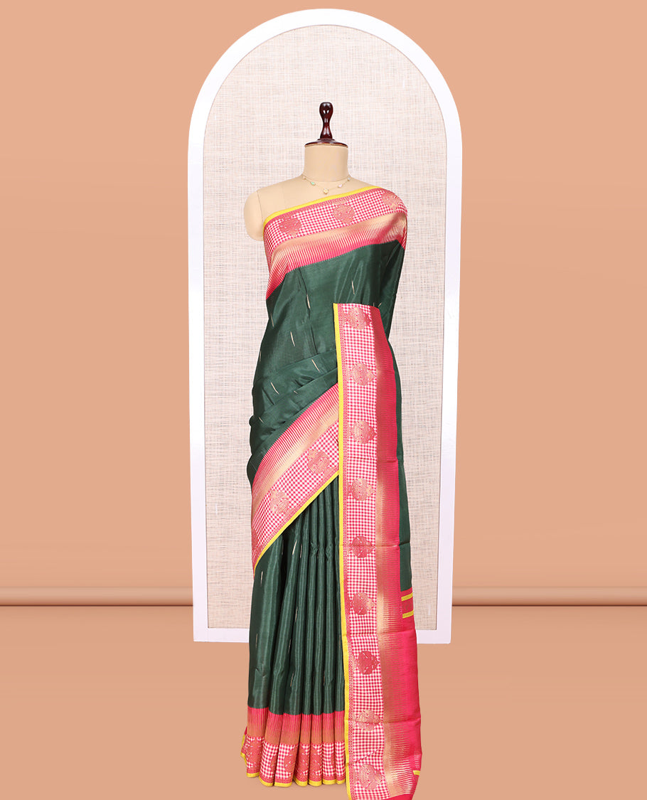 Bottle Green Raindrop Butta Semi-Mysore Silk Saree