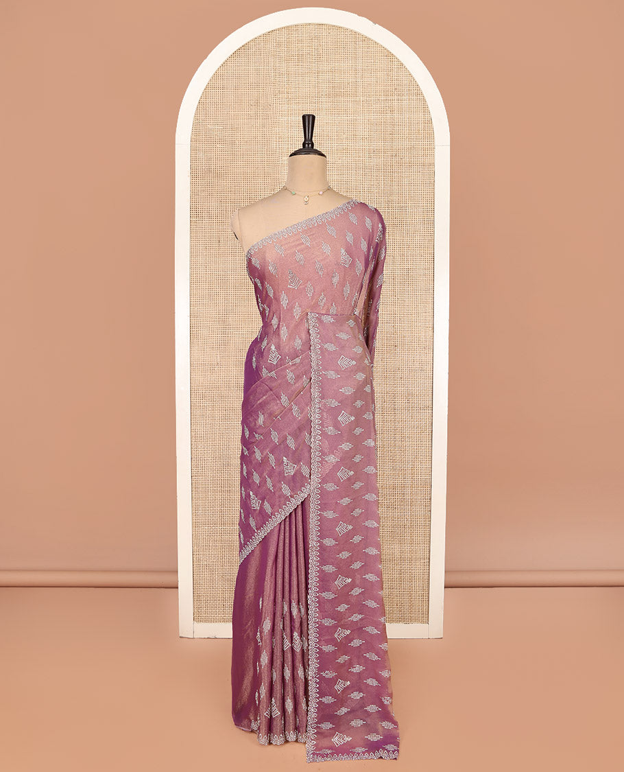 Pink Designer Saree, Beautified with Stone Work, Scallop Stonework Border, a Self-Pallu, and a Matching Blouse