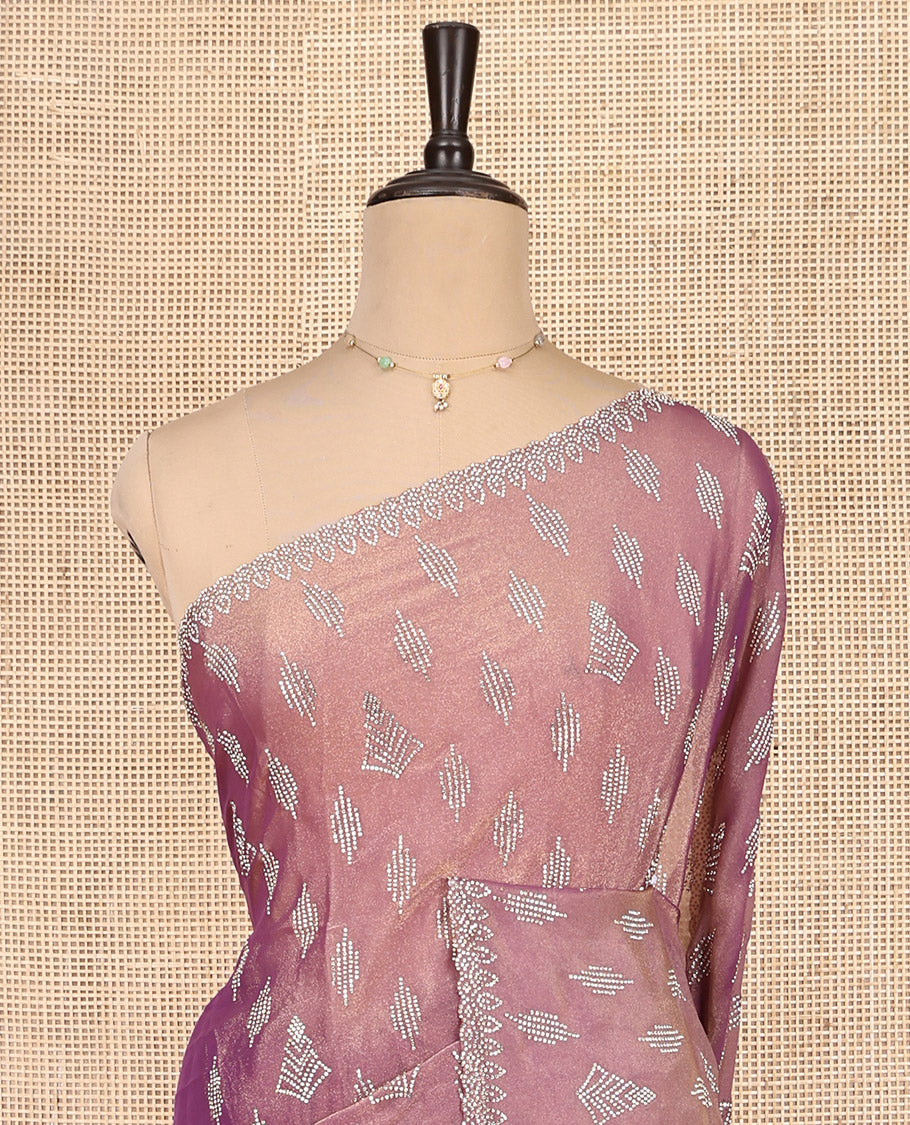 Pink Designer Saree, Beautified with Stone Work, Scallop Stonework Border, a Self-Pallu, and a Matching Blouse