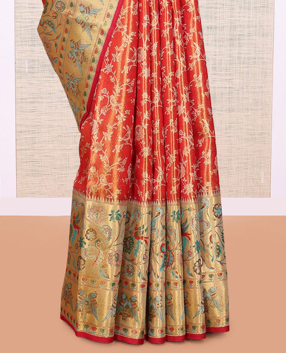 Orange Kanchipuram Tissue Silk Saree