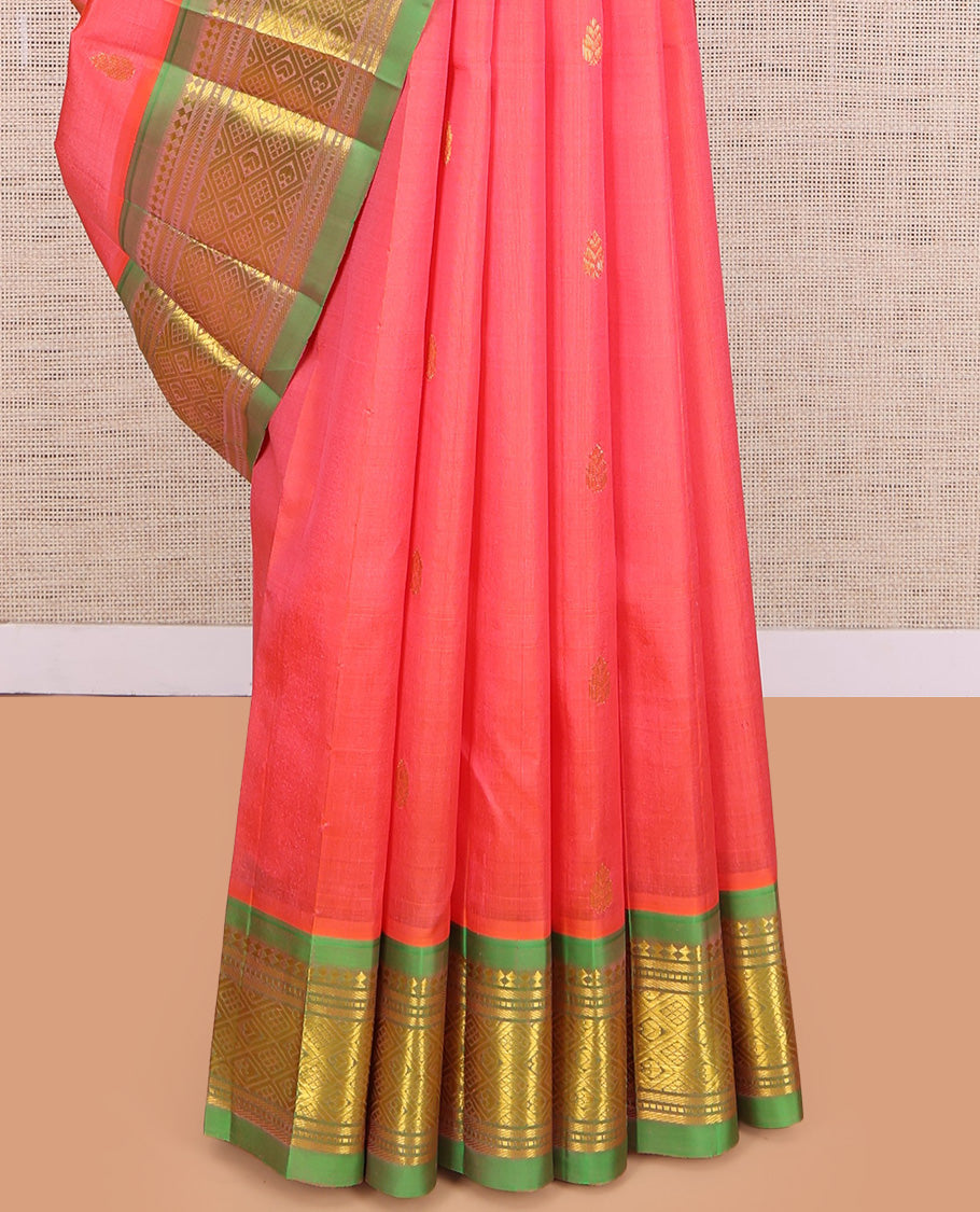 Pink Kanchipuram One Side Border Silk Saree