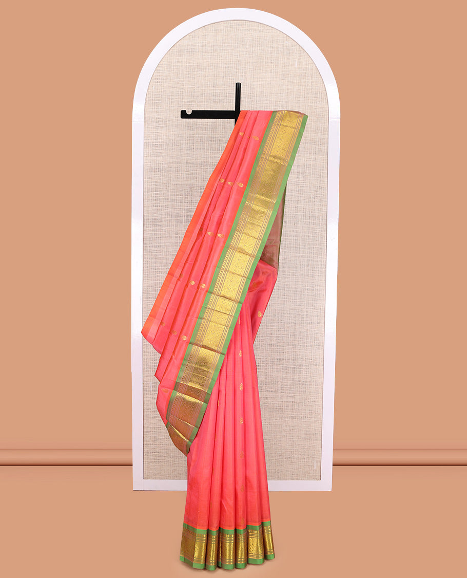 Pink Kanchipuram One Side Border Silk Saree
