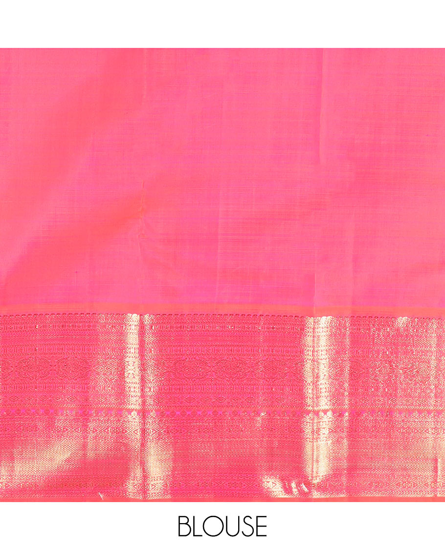 Purple muthu checked Kanchipuram silk saree, contrast korvai border of traditional designs, and jaal pallu