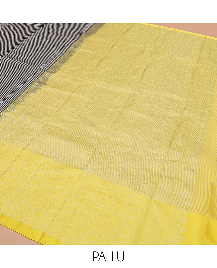 Multi-color micro-checked Kanchipuram silk saree, contrast border of animal motifs, and pallu of floral creeper designs