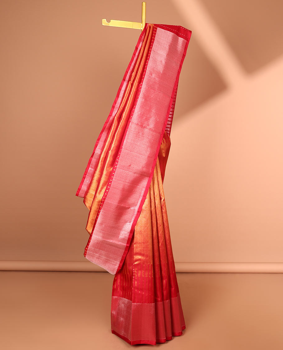 Red kanchipuram silk saree with self zari design border & bhavanji design pallu
