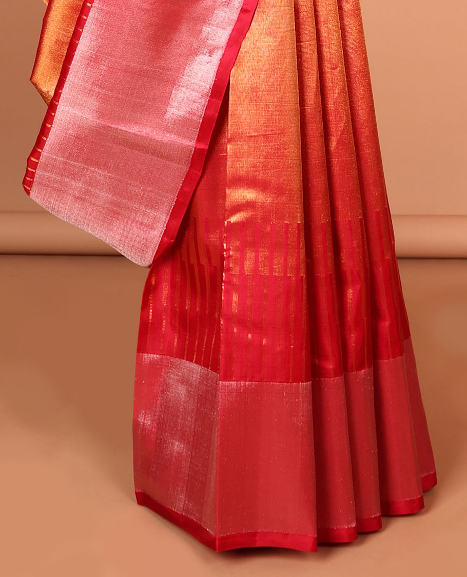 Red kanchipuram silk saree with self zari design border & bhavanji design pallu