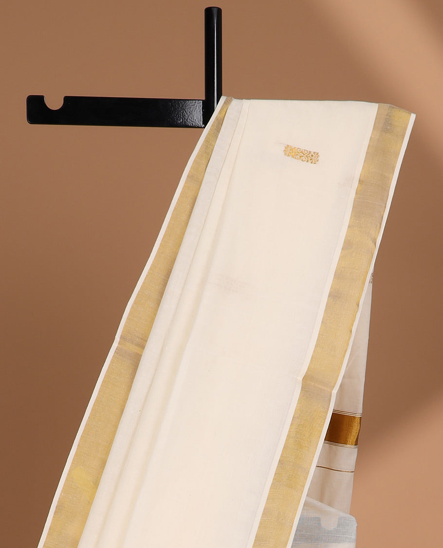 Cream zari buttas kerala saree, zari border & pallu of zari designs