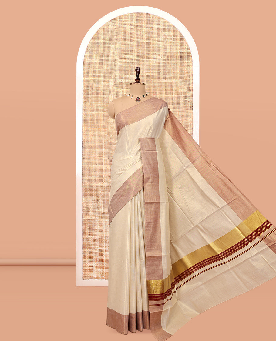 Gold Plain Kerala Cotton Saree