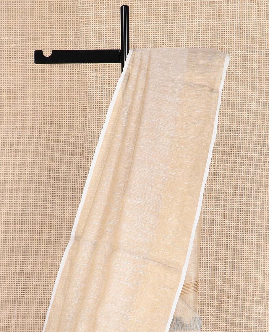 Sandal plain design linen cotton saree, zari border, and plain pallu