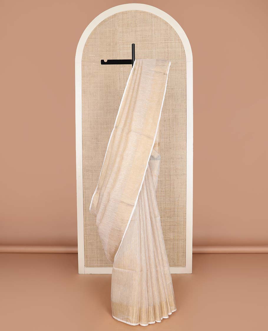 Sandal plain design linen cotton saree, zari border, and plain pallu