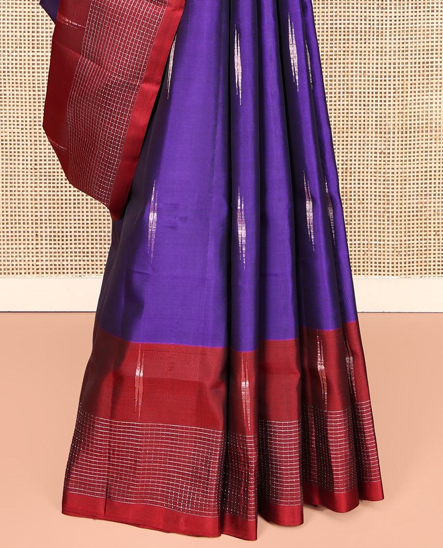 Violet Mayuri Lite Silk Mix Saree, Detailed with Zari Buttas All Over Its Body, Complemented by a Contrast Checked Border, Grand Jaal Pallu, and Paired with a Contrast Blouse