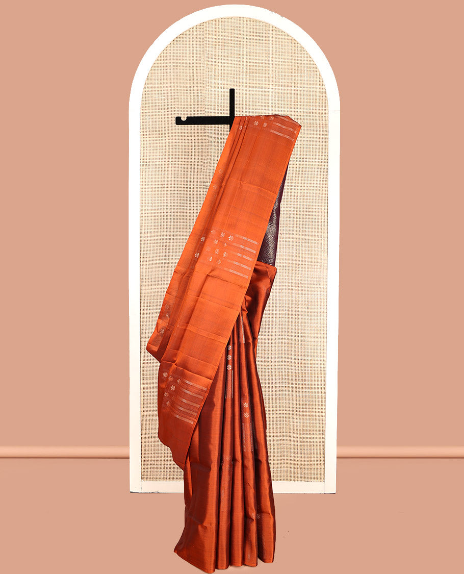 Borderless Orange Mayuri Lite Silk Mix Saree, Steeped with Subtle Zari Buttas, Complemented by Contrast Intricately Designed Pallu and a Contrast Blouse