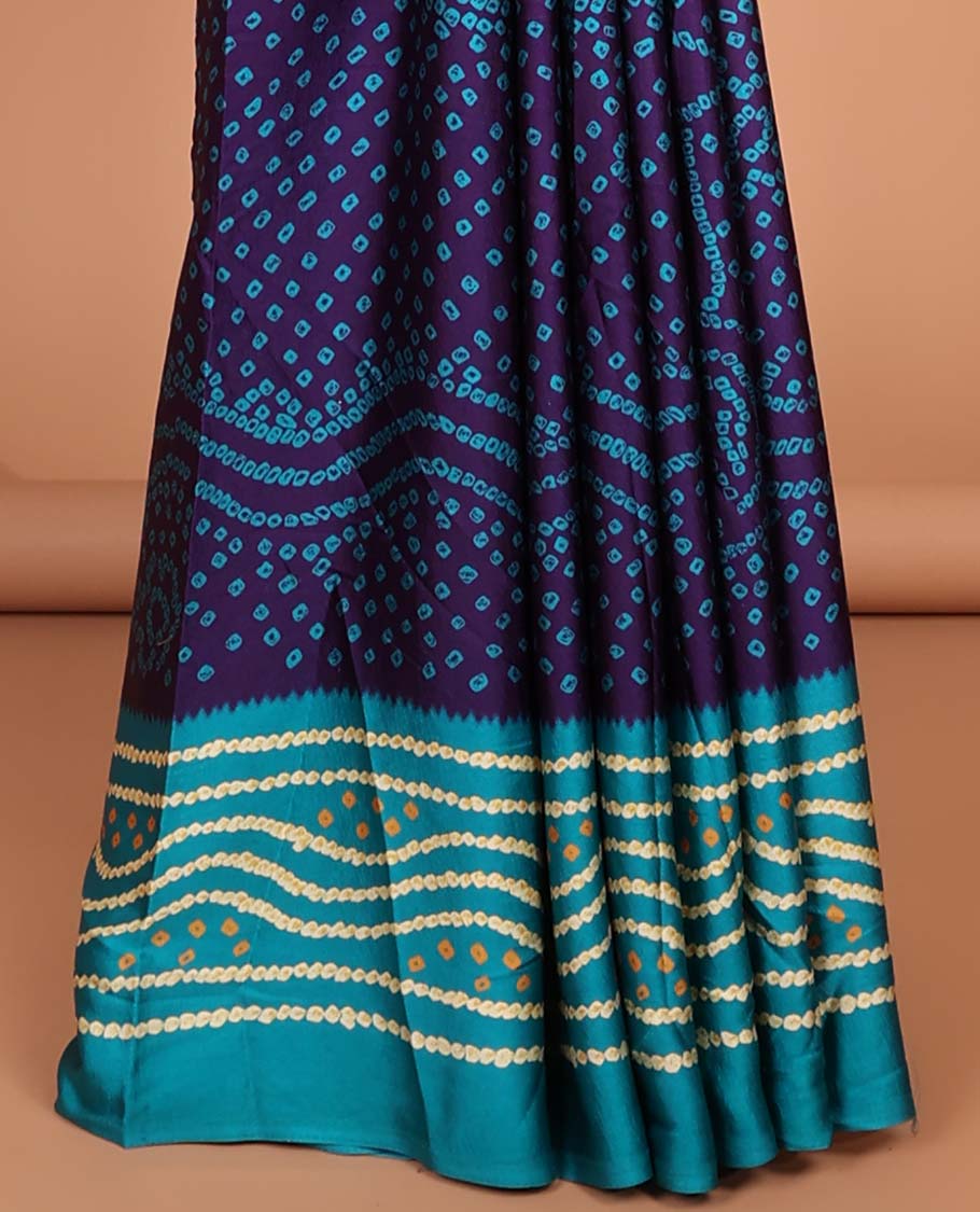 Purple all over bandhani printed crepe silk saree with contrast bandhani printed border