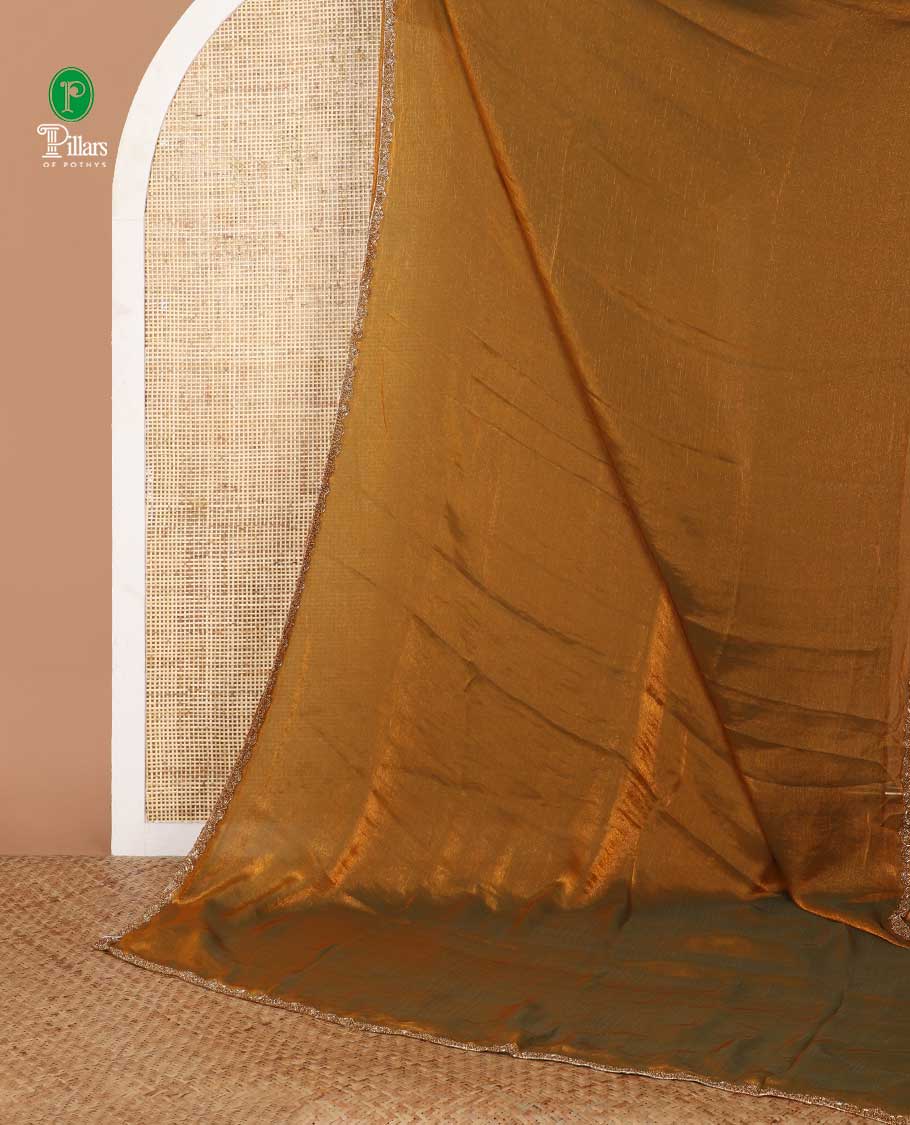 Mehendi green fendy chiffon saree with hand work border & self pallu along with hand work blouse