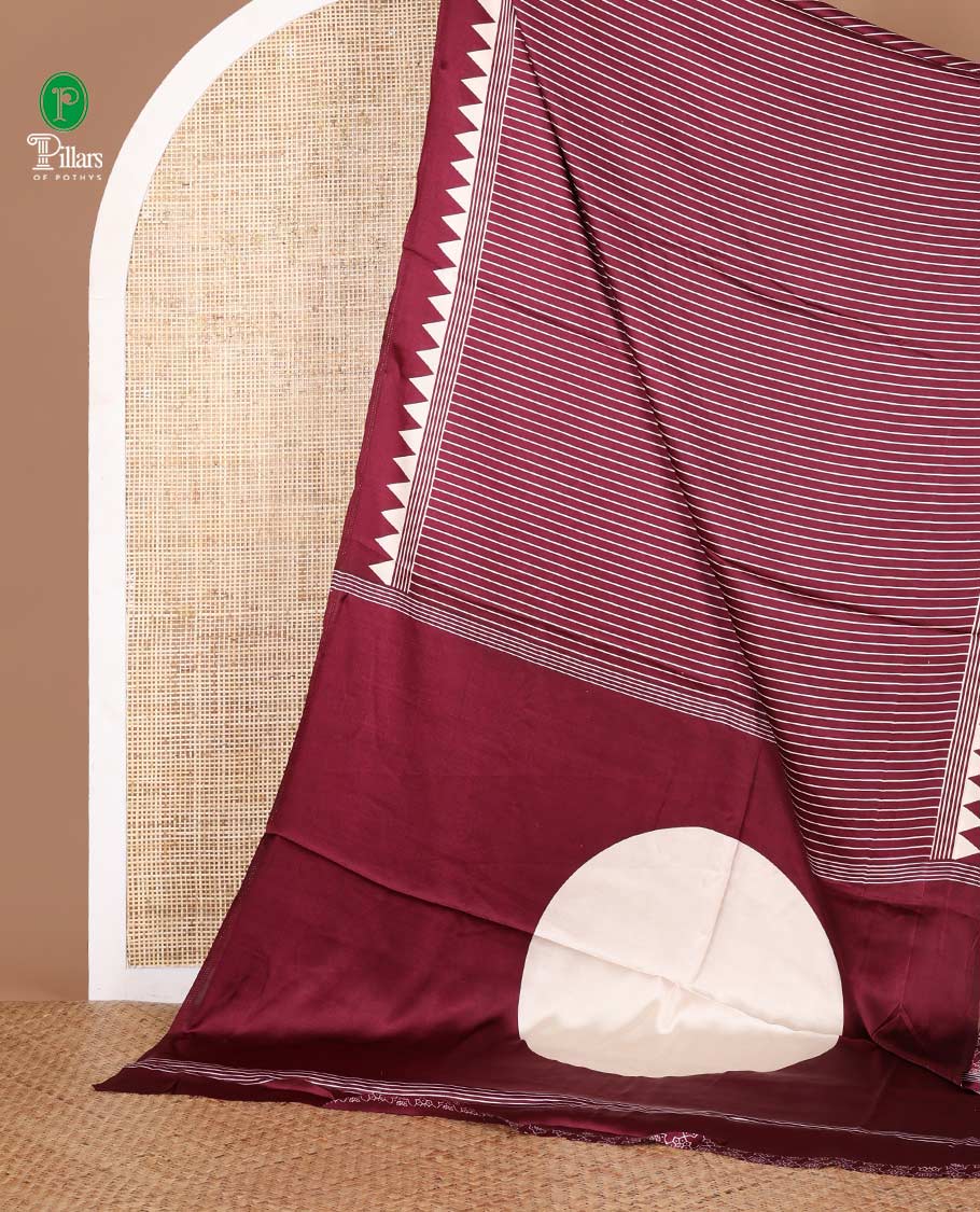 Purple vertical lining design modal satin saree with remple printed border & big circle design pallu along with printed blouse