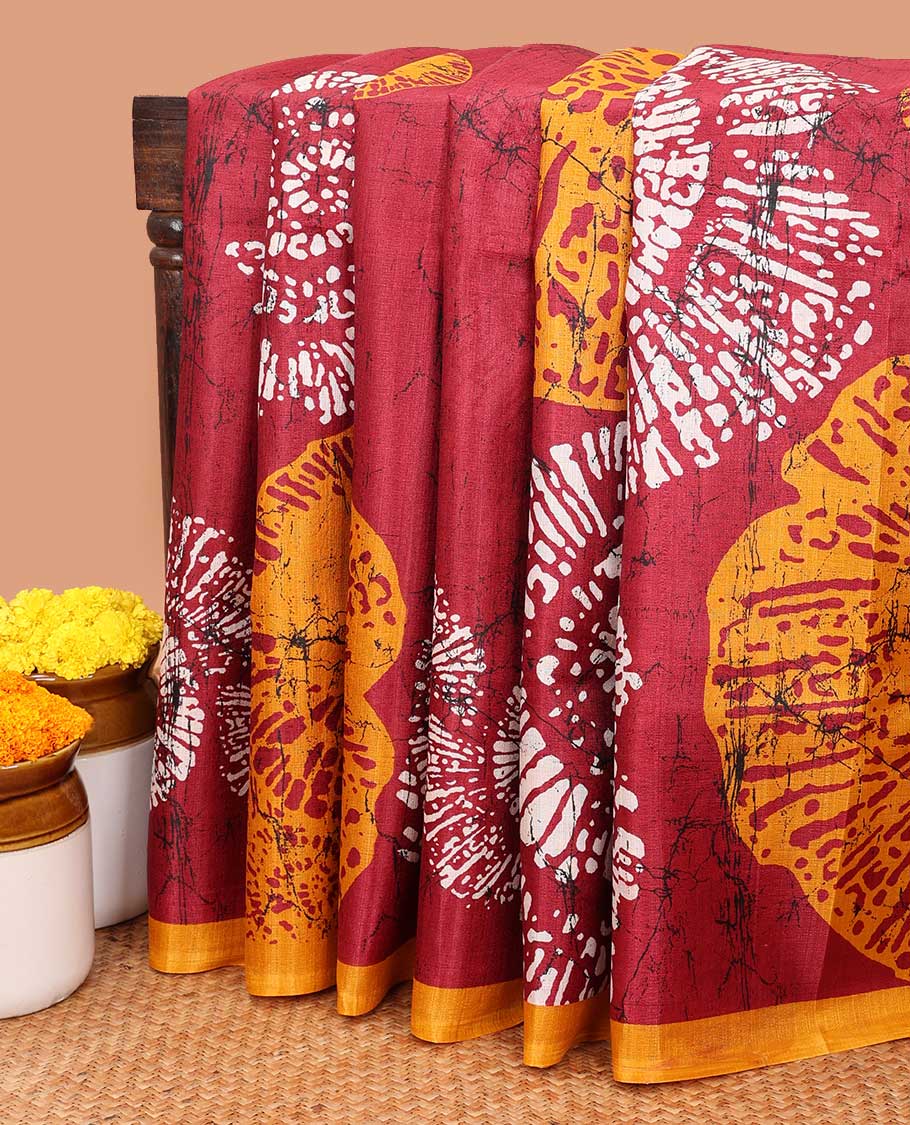 Maroon shibori pathik min design khadhi silk saree with contrast blouse