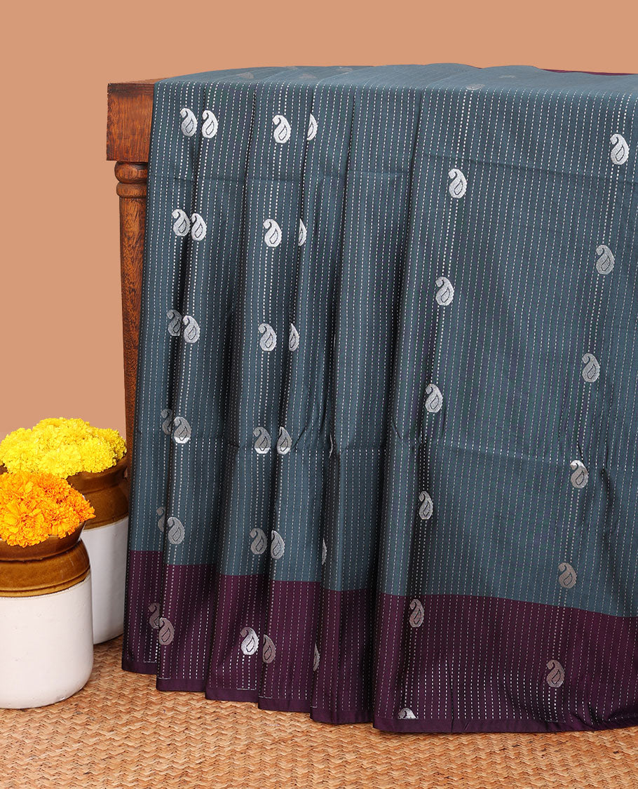 Borderless Blue horizontal with weaving butta luxury silk saree