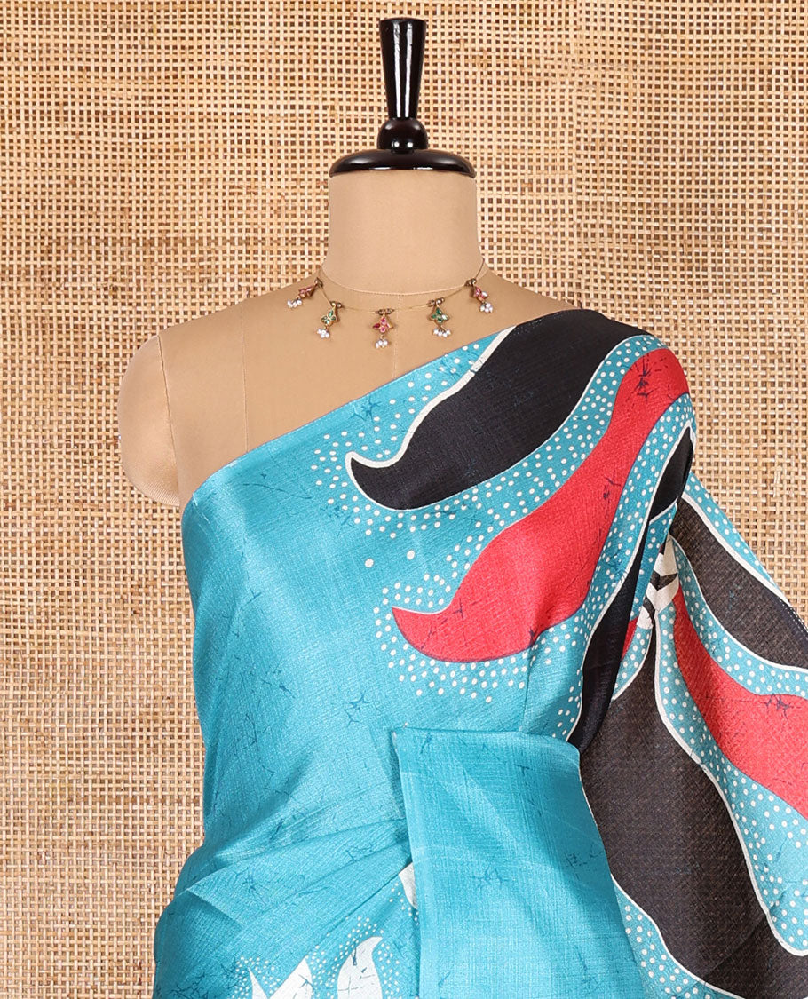 Borderless blue abstract-style star motifs abstract printed art khadi cotton saree, abstract-style printed pallu, and a matching blouse