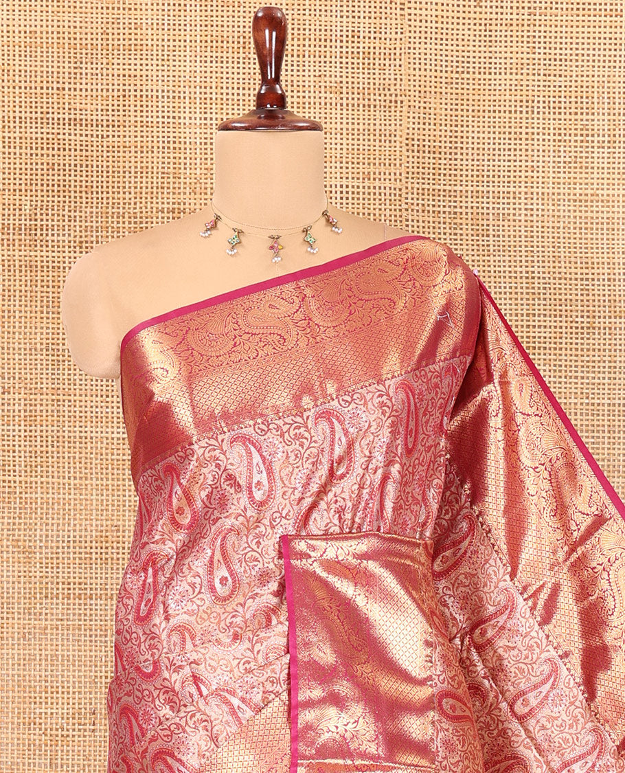 Pink Art Silk Saree, Embellished with Floral-Paisley Jacquard Design, a Traditional Zari Border, Intricate Pallu, and a Matching Blouse
