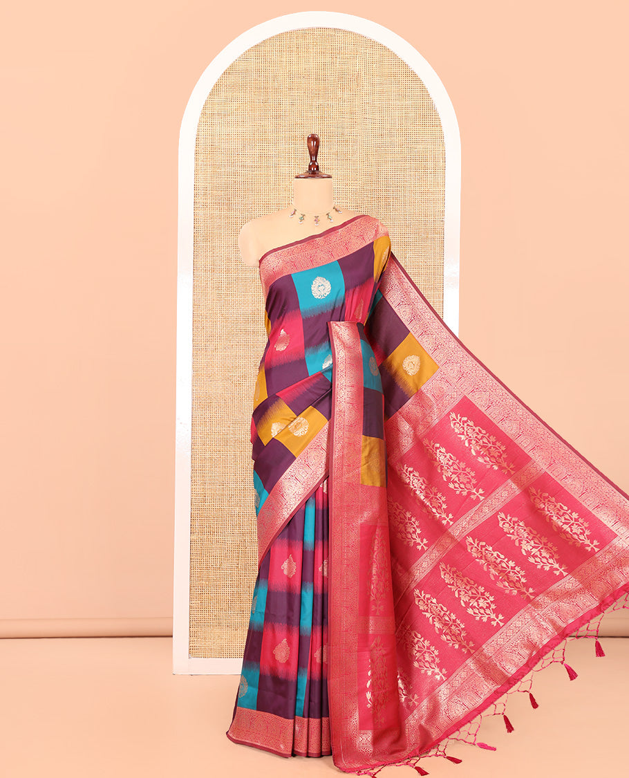 Purple Elite Soft Silk Saree, Elevated with Zari Buttas and Checks, a Contrast Traditional Border, Grand Pallu, and a Contrast Blouse