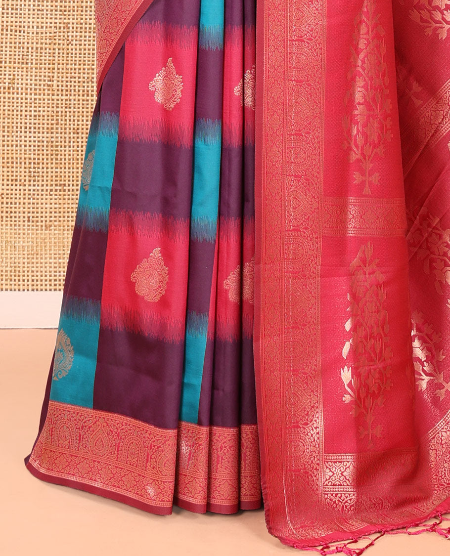 Purple Elite Soft Silk Saree, Elevated with Zari Buttas and Checks, a Contrast Traditional Border, Grand Pallu, and a Contrast Blouse