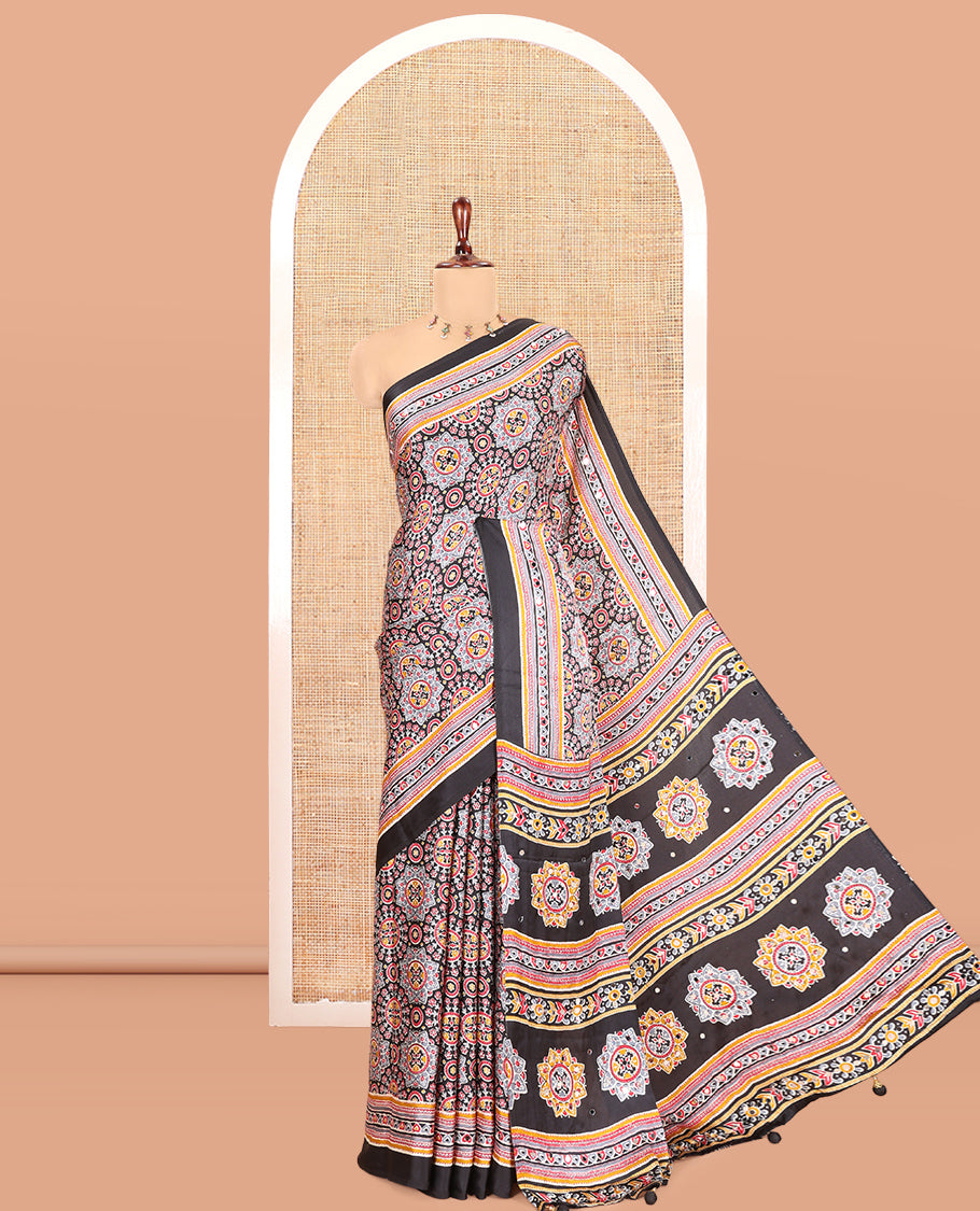 Black Satin Crepe Saree