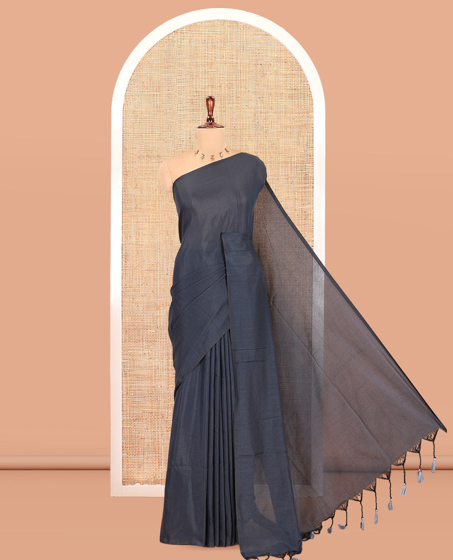 Borderless Grey Plain Khadi Cotton Saree
