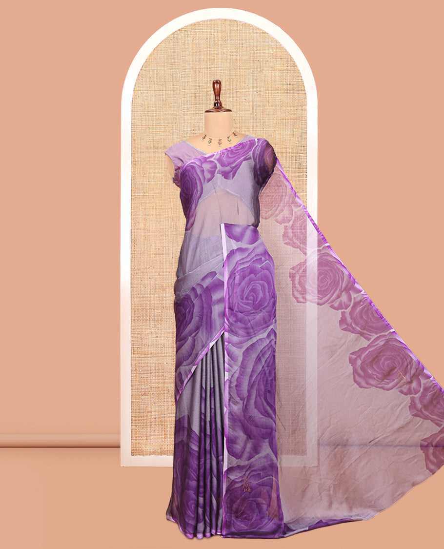 Lavender Plain Rangoli Chiffon Saree