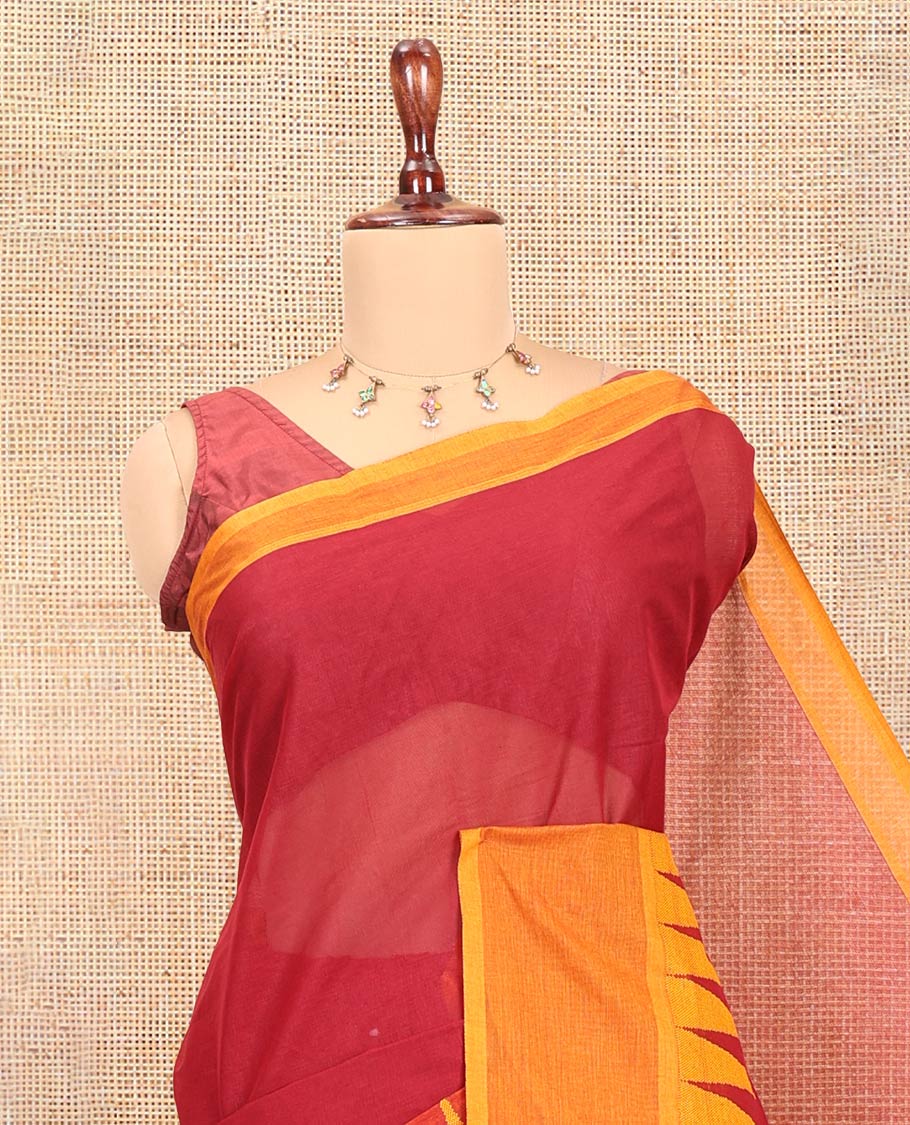 Maroon Plain Cotton Saree