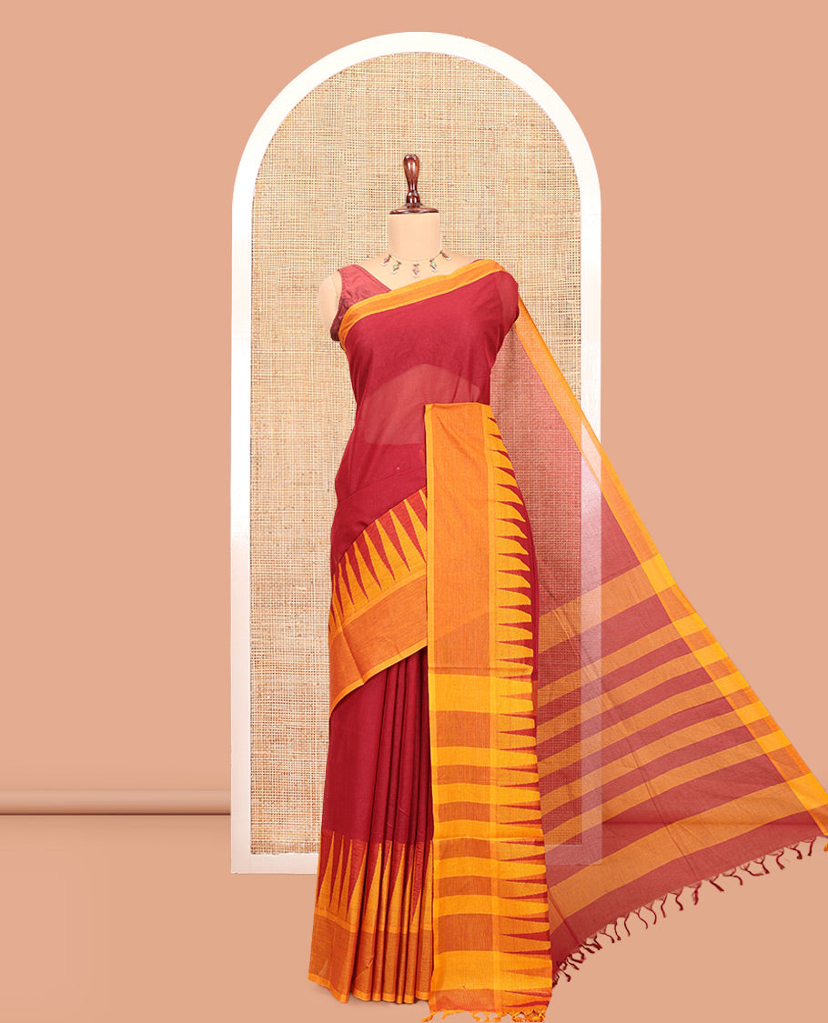 Maroon Plain Cotton Saree