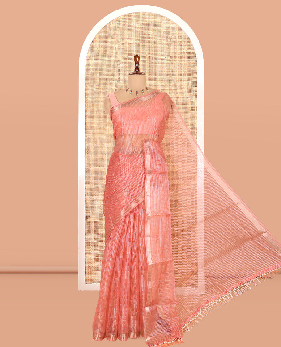 Orange Semi-Organza Chex Saree