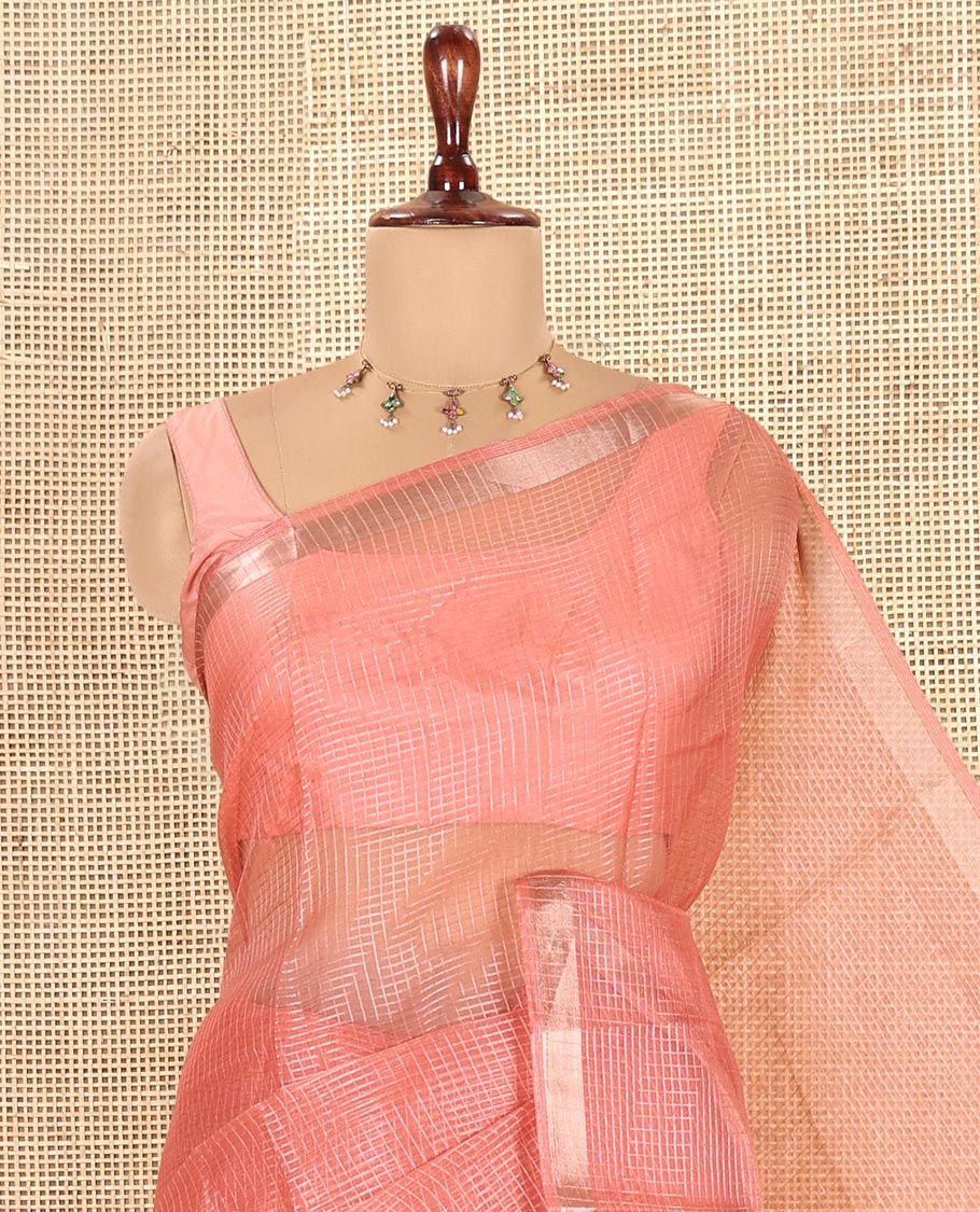 Orange Semi-Organza Chex Saree