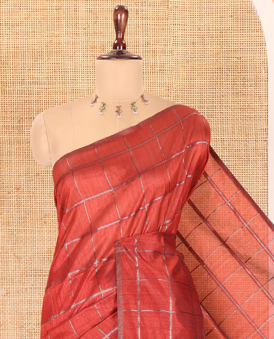 Borderless Maroon Jute Cotton Saree