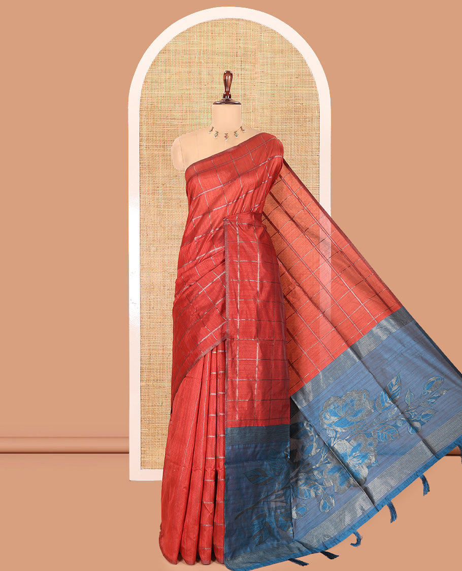 Borderless Maroon Jute Cotton Saree