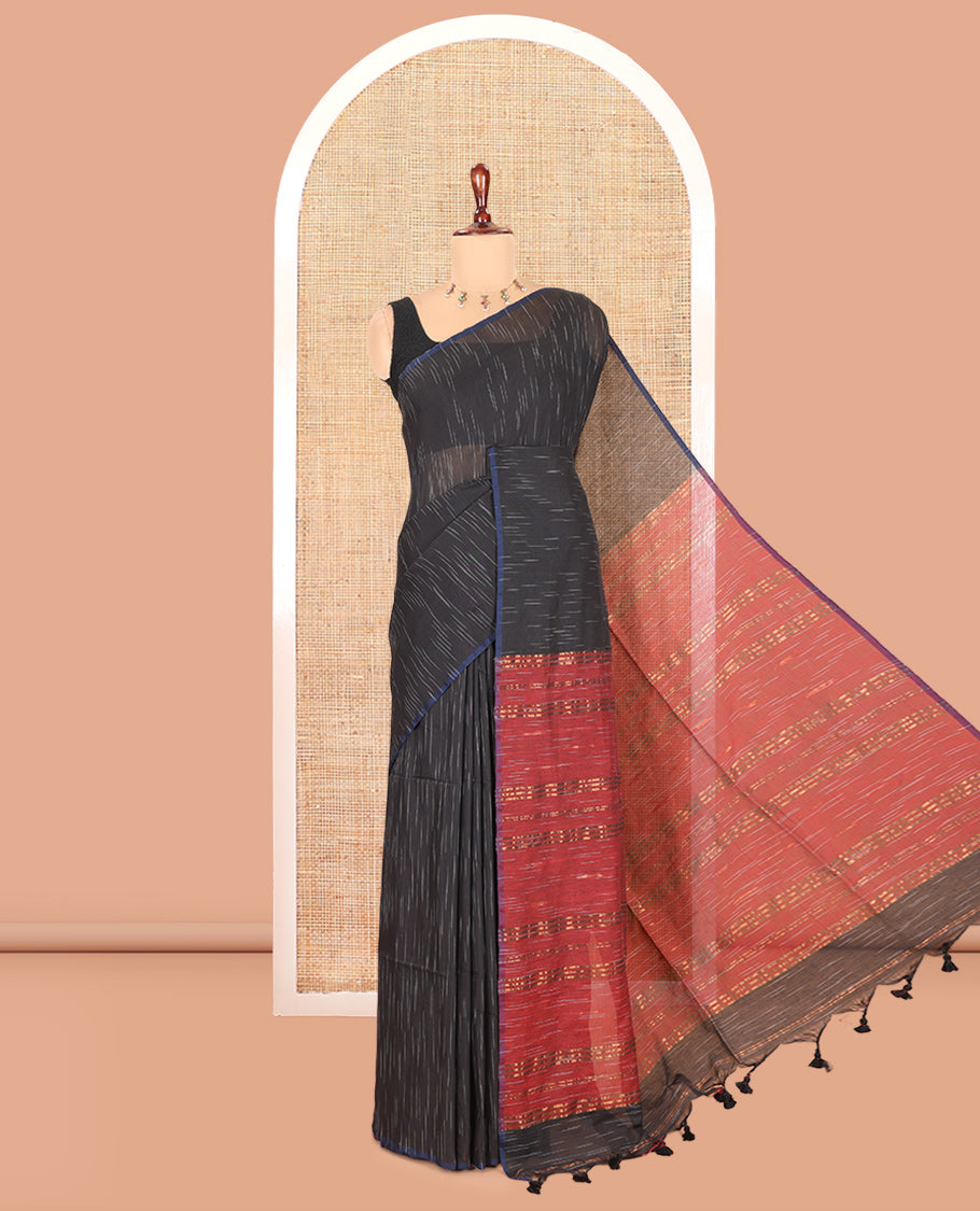 Borderless Black Khadi Cotton Saree