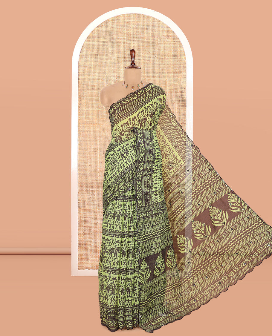 Green Linen Cotton Saree
