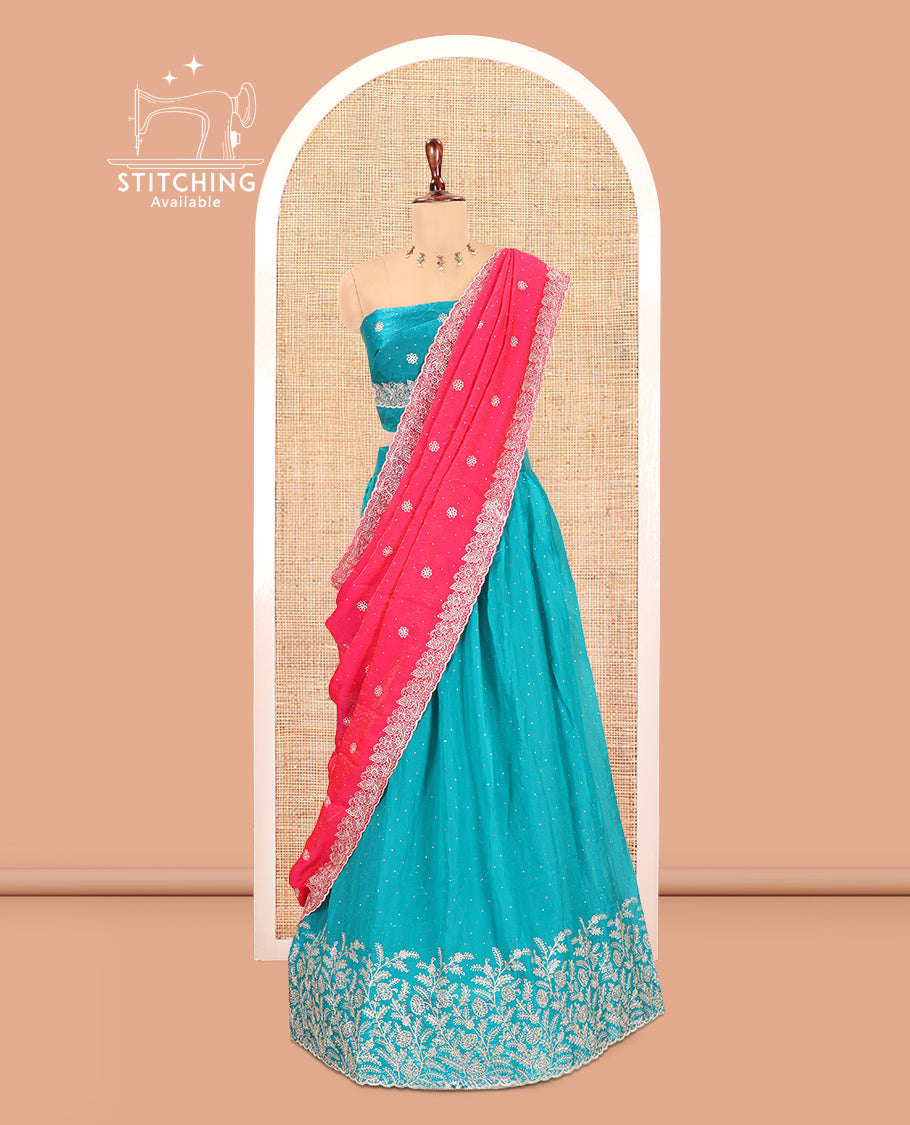 Rama Blue Velvet Organza Half-Saree